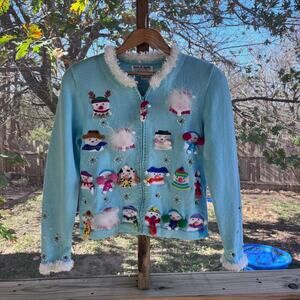 Jack B. Quick Women's Vintage Blue Snowman Sweater Size PS